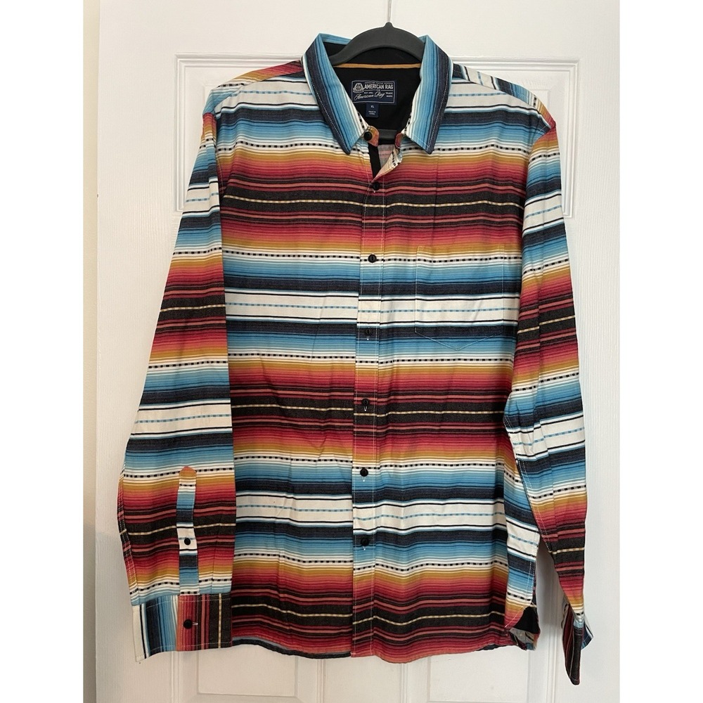 American rag men's shirt XL button down‎ multicolor cowboy western design NICE!
